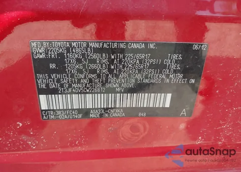 2012 Toyota Rav4 from USA, damaged, VIN 2T3JF4DV5CW226812